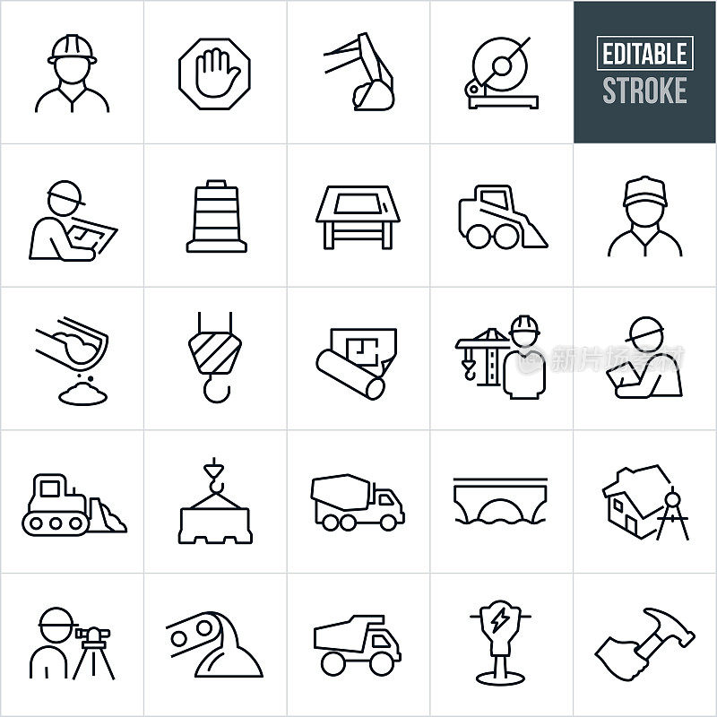 Construction Line Icons - Editable Stroke